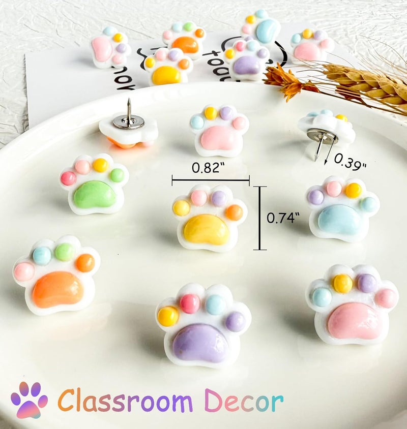 Tandarui 30 Pcs Cute Push Pins,Decorative Thumb Tacks,Animal Push Pins for Photo Wall Maps,Memo Note,Bulletin Board or Cork Boards,Multi-Functional Pushpin Tool Office Accessories(Cat paw-3) - Image 3